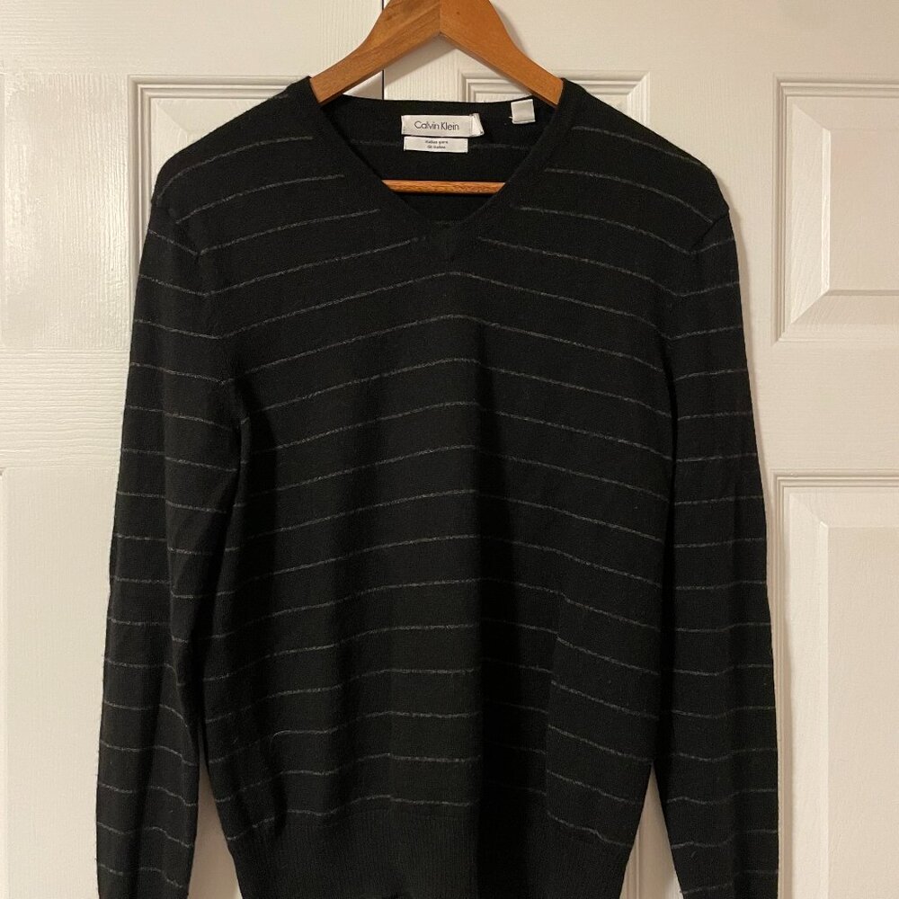 Calvin Klein Wool Black and Light Grey Mens Long Sleeve Sweater